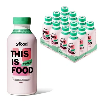 Abbildung von yfood Drink Vegan Berry, Leckere, vegane Trinkmahlzeit für unterwegs, THIS IS FOOD Drink, 26g Protein, 26 Vitamine und Mineralstoffe, 3,00 Pfand inkl., 12 x 500ml, Geschmack Beere
