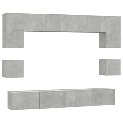 Abbildung von vidaXL TV Schrank Set 8 TLG. Wohnwand Schrankwand Anbauwand Hängeschrank Lowboard Möbel Fernsehschrank Wandschrank HiFi Betongrau Holzwerkstoff