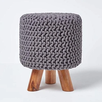 Abbildung von Homescapes Fußhocker Gestrickter Fußhocker, 42 cm hoch, grau