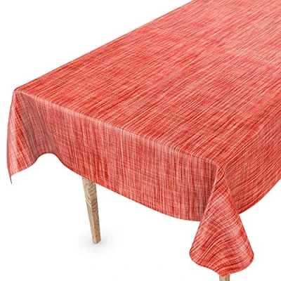 Abbildung von Tischdecke abwaschbar Wachstuch Wachstuchtischdecke 160 x 140cm Schnittkante Leinen Textil Optik Rot Gartentischdecke