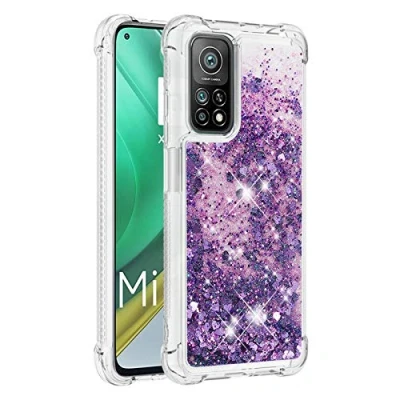 Abbildung von KBIKO zxl Kompatibel mit Hülle Xiaomi Mi 10T Glitzer Handyhülle, Glitter Flüssig Treibsand Case Weich Silikon TPU Bumper Schutzhülle Mädchen Frauen für Pro.Purple YBL