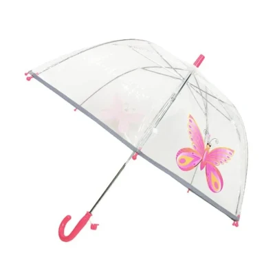 Abbildung von SMATI Kinderregenschirme transparenter Stockschirm Glockenform Der erste Fluoreszierende Regenschirm für die Sicherheit Ihres Kindes (Rosa Schmetterling)
