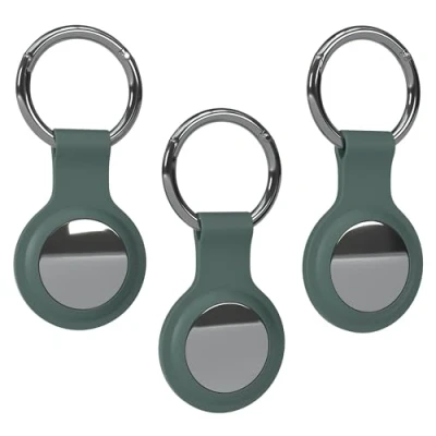 Abbildung von EAZY CASE Schlüsselanhänger 3er Set Silikon Anhänger kompatibel Apple AirTag, Airtags Hülle mit Rand Weich Tracker Karabiner Nacht Grün