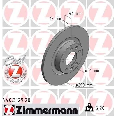 Abbildung von ZIMMERMANN COAT Z 440.3129.20 Bremsscheibe 290 12 7/5 5 108 voll beschichtet PEUGEOT: 508 I SW, Limousine