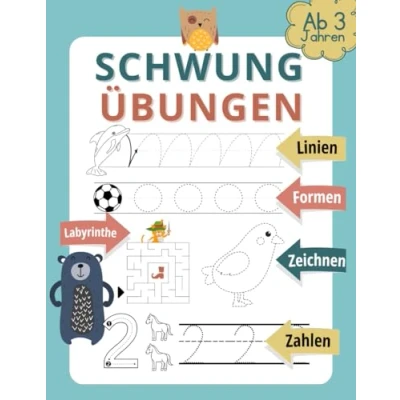 Abbildung von SCHWUNGÜBUNGEN ab 3 JAHREN: Hand Augen Koordination Kinder. Zeichnen, Formen und Zahlen lernen Jahren. Grafomotorik übungsheft