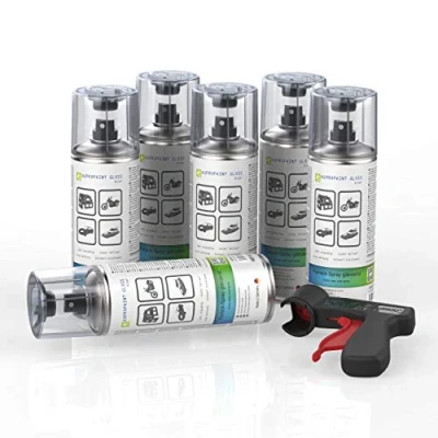 Abbildung von AUPROTEC Lackspray AUPROPAINT GLOSS Klarlack glänzend Sprühlack Glanzlack Auto Lack Spray 6x 400ml + 1x Original Pistolengriff