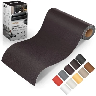 Abbildung von Leder kunstleder selbstklebend, 10 x 200cm Reparatur set, Kit für Möbel, Sofa, Autositze, Taschen, und Renovierung(Dunkelbraun)