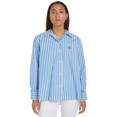 Abbildung von Tommy Hilfiger Stripe EASY FIT Shirt Hemdbluse, Damen, Größe: 38, Blue spell
