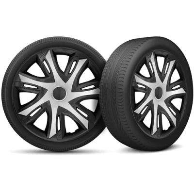 Abbildung von Auto Radkappen Radzierblenden 4er Set passend für alle Stahlfelgen Einstellbarer Sicherungsring 15 Zoll Schwarz Silber