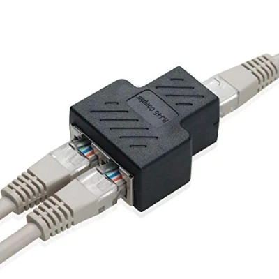 Abbildung von COVVY RJ45 Splitter Adapter Buchse, 1 bis 2 Dual Female Port Cat 5/Cat 6 LAN Netzwerk Ethernet Connector (1 Pcs, Schwarz)