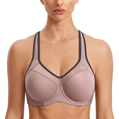 Abbildung von SYROKAN Damen Sport BH Starker Halt Bügel Push Up Ringerrücken Gepolstert Fitness Backstein 80C