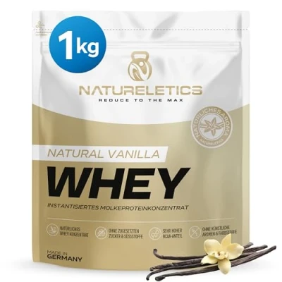 Abbildung von NATURELETICS VANILLE 1kg Natürliches Premium Whey Protein aus Deutschland ohne Zusatz von Zucker, Süßstoffe, Aspartam &amp; Sucralose kohlenhydratarm 22,6 % BCAA reines Eiweißpulver