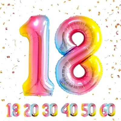 Abbildung von Geburtstag zahlen luftballon 18 jahre Regenbogen Folienballon XXL Riesen in 40&quot; 101cm Geburtstagsdeko Ballon Zahl Deko zum .Fliegt mit Helium