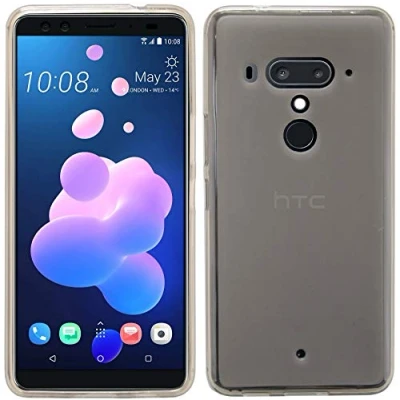 Abbildung von cofi1453® Silikon Hülle Basic kompatibel mit HTC U12+ (Plus) Case TPU Soft Handy Cover Schutz Smoke