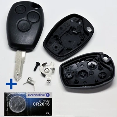 Abbildung von mt key Auto Schlüssel Gehäuse 3 Tasten + 1x Rohling NE73 passende CR2016 Knopfzelle, (3 V), für Dacia Renault Funk Fernbedienung