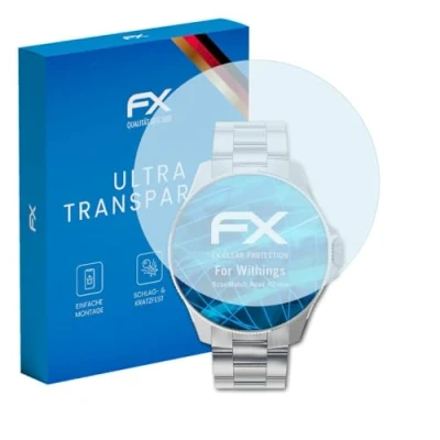 Abbildung von atFoliX Schutzfolie kompatibel mit Withings ScanWatch Nova 42 mm Folie, ultraklare FX Displayschutzfolie (3X)