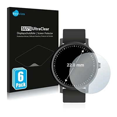 Abbildung von Savvies 6 Stück Schutzfolie für Armbanduhren (Kreisrund, ø: 22 mm) Displayschutz Folie Ultra Transparent