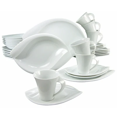 Abbildung von CreaTable Kombiservice &quot;Geschirr Set ACACIA&quot;, (Set, 30 tlg., Kaffeeservice und Tafelservice im Set, für 6 Personen), Service, weiß, extravagantes Form, Teile, Personen