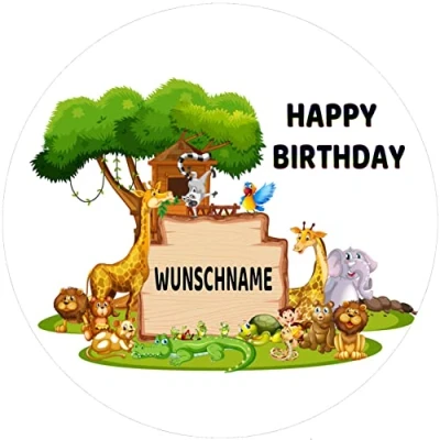 Abbildung von Fondant Tortenaufleger Tortenbild Geburtstag SAFARI personalisierbar mit WUNSCHNAME