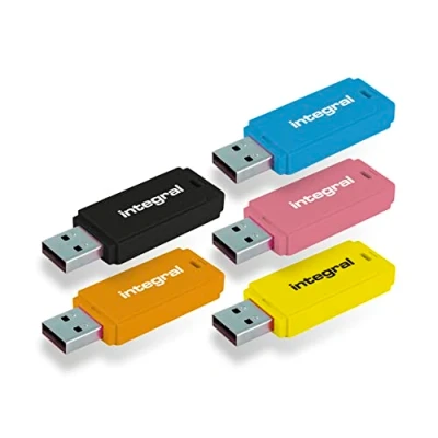 Abbildung von Integral 32GB Neon USB 2.0 Flash Laufwerk 5er Pack (Schwarz/Pink/Gelb/Orange/Blau)
