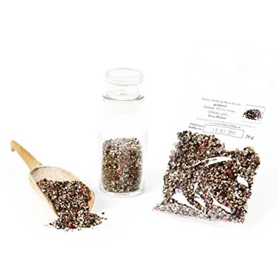 Abbildung von Bunter Pfeffer mit Rosa Beeren Mischung, bunt geschrotet, Brasilianischer Pfeffer, Pfeffermischung, Pfefferspezialität, Piper nigrum, 20g