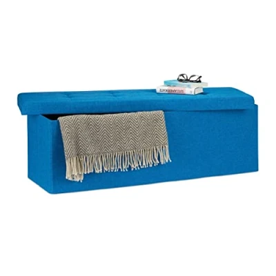 Abbildung von Relaxdays Faltbare Sitzbank XXL, Sitzcube mit Stauraum, Sitzwürfel aus Leinen, Deckel, HBT 38 x 114 cm, blau