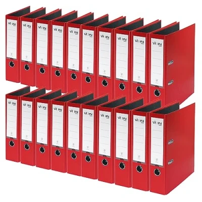 Abbildung von VON Leitz Ordner A4, 20er Pack, Karton mit Kunststoffeinband, 80 mm Rückenbreite, Für 600 Blatt, Blauer Engel &amp; FSC zertifiziert, Schule, Studium Zuhause, Rot, 10550025
