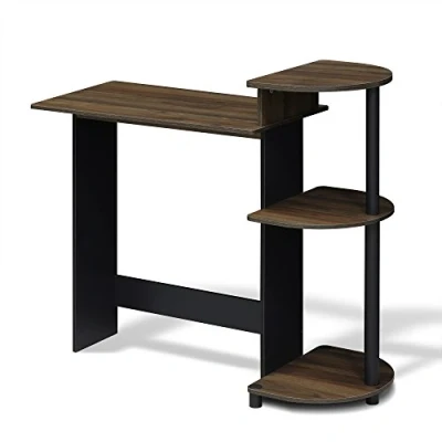 Abbildung von Furinno Compact Computer Schreibtisch, PC Tisch, Bürotisch, mit Regalen, Columbia Walnut/Schwarz, 99 (Breite) x 85.3 (Höhe) 39.4 (Tiefe) cm