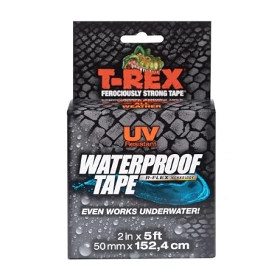Abbildung von T Rex Größe des wasserdichten Klebebands: 48 mm x 152 mm, mit R Flex Technologie. Ein starkes Klebeband, das unter Wasser funktioniert, versiegelt und repariert Lecks, schwarz.