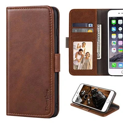 Abbildung von LG K8 2017 Hülle, Leder Wallet Case mit Bargeld &amp; Kartenfächer Weiche TPU Back Cover Magnet Flip für (Braun)