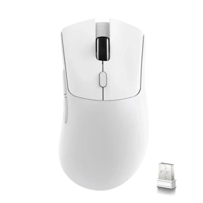 Abbildung von MAMBASNAKE x Attack Shark R1 59 g leichte kabellose Tri Mode Gaming Maus, 2,4G/Bluetooth/Kabelverbindung, 5 programmierbare Tasten, 6 einstellbare DPI bis zu 18000, PixArt PAW3311 Weiß