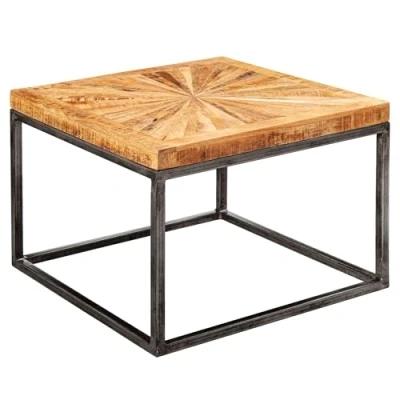 Abbildung von FINEBUY Couchtisch FB54908 (Mango Massivholz 55x40x55 cm Tisch Metallgestell), Wohnzimmertisch Quadratisch, Kaffeetisch Modern