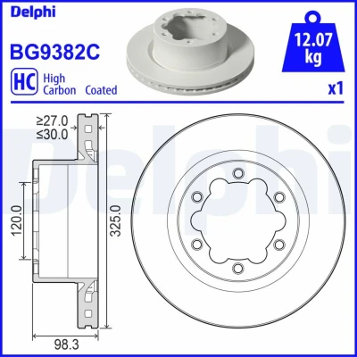 Abbildung von DELPHI Bremsscheibe VOLKSWAGEN: Crafter Kastenwagen, Bus, Pritsche/Fahrgestell, MAN: TGE Kasten, Bus
