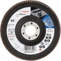 Abbildung von Bosch 1x PRO Metal X571 Fächerschleifscheibe, abgewinkelte Ausführung, Fiber, für kleine Winkelschleifer (für Stahl, Edelstahl, Ø 125 mm, Körnung 60, Professional Zubehör Kleiner Winkelschleifer)