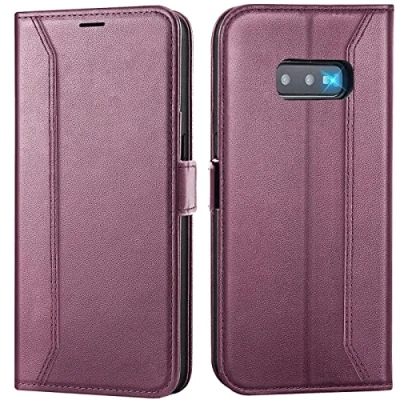 Abbildung von Verco Handyhülle für Samsung Galaxy S10e, 5,8 Zoll Premium Klapphülle Handy Flip Case S10e Hülle Book Tasche, Brombeere