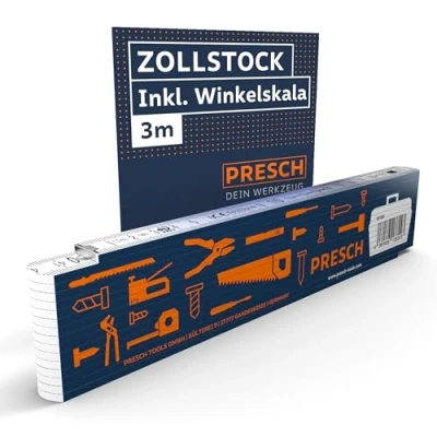 Abbildung von Presch Zollstock 3m mit Winkelfunktion Holz Blau Große &amp; sehr gut lesbare Zahlen Exaktes Einrasten Meterstab, Messstab, Metermaß, Gliedermaßstab, 3 meter Werkzeugmuster