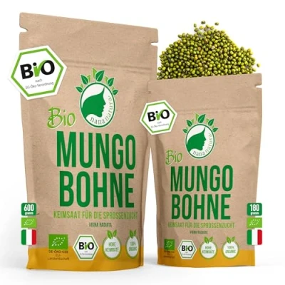 Abbildung von NanaNatura&#039;s Bio Mungobohnen Sprossen Samen 180g Keimfähige Mungo Saaten zur Sprossenzucht Microgreens fürs Sprossenglas geprüft &amp; abgefüllt in Deutschland