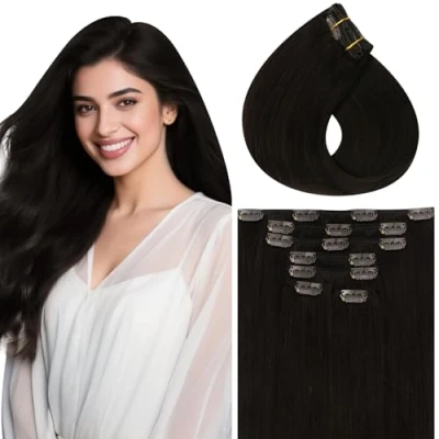 Abbildung von Vivien Clip Extensions Echthaar Braun in Remy Haarverlängerung Voller Kopf #2 35cm 120g/7pcs