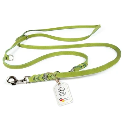 Abbildung von CopcoPet Fettlederleine für Hunde 3 Fach verstellbar Hundeleine aus weichem Leder mit Karabinern &amp; Beschlägen Chrom geflochtene Führleine 100% Handmade in Germany 3,0 m x 15 mm Grün