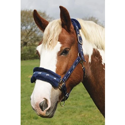 Abbildung von Rhinegold Unisex Erwachsene Logo Headcollar Fleece Trim Cob Blue Halfter, blau