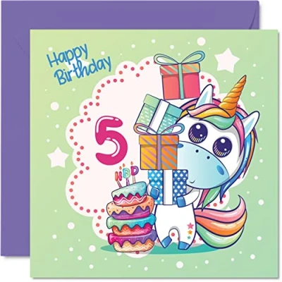 Abbildung von Geburtstagskarte zum 5. Geburtstag für Mädchen Magische Einhorn Happy Birthday Card 5 Year Old Girl, Girls Cards for Her, 145 mm x Greeting Daughter Niece Granddaughter Kids Children