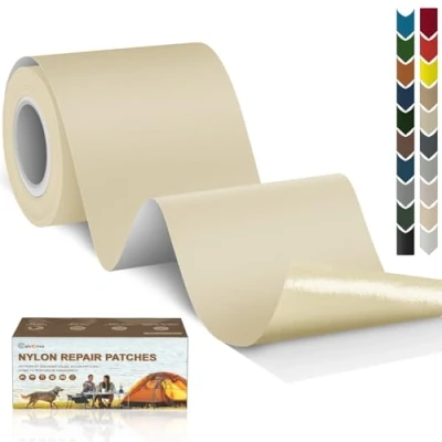 Abbildung von Nylon Reparatur Patches, Cahomo 7.6 X 200 cm Selbstklebender Wasserdichte Patch, Flicken Selbstklebend, für Jacken, Zelte, Oberbekleidung Beige Gelb