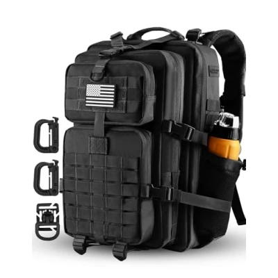 Abbildung von Hannibal Tactical MOLLE Sturmrucksack, taktischer Militär Rucksack, für Armee, Camping, mit Flaschenhalter,Schwarz 1, 40L, Benutzerdefiniert