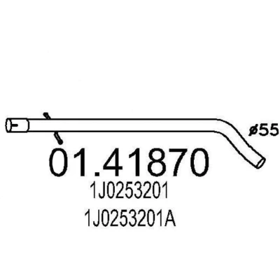 Abbildung von MTS 01.41870 Abgasrohr 890 vorne für Mittelschalldämpfer SKODA: Octavia 1 Combi, VOLKSWAGEN: Bora Variant, AUDI: A3 Schrägheck
