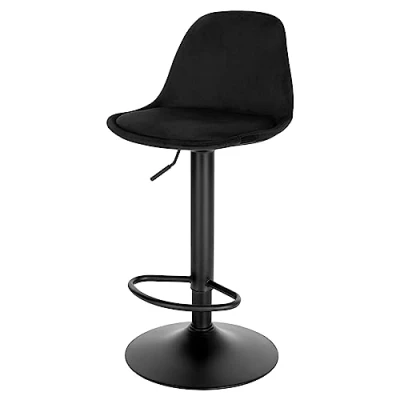 Abbildung von EUGAD Barhocker höhenverstellbar, Barstuhl, Drehhocker, ergonomischer Stuhl, Bistrohocker, Polsterhocker mit Samtbezug, Rückenlehne, Fußstütze, aus Metall, schwarz, 1050BY 1