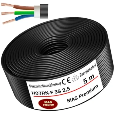Abbildung von MAS Premium 5 100m Gummischlauchleitung Energiekabel Baustellenkabel H07RN F 3G 1, 1,5, 2,5, 4, 6, 10 oder 3x 1,5 Flexibel Leitung für schweren Geräten (H07RN 3G2,5 mm², 5m)