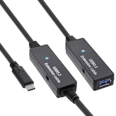 Abbildung von InLine USB 3.2 Gen.1 Aktiv Verlängerung, C Stecker an A Buchse, Reapter Kabel mit Signalverstärkung, lange Distanzen, für Festplatten, Drucker, Webcams, Tastaturen und mehr, 10m, 35655D