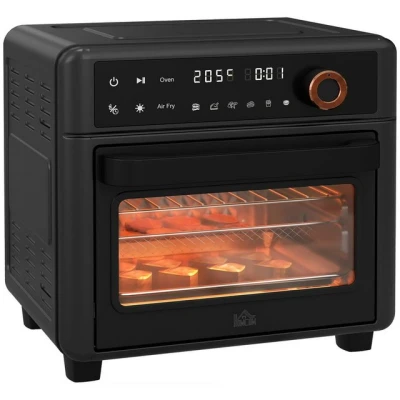 Abbildung von HOMCOM Minibackofen Mini Ofen mit Backblech, Grillrost und Krümelblech, 12 Programmen, Frittierkorb, 12h Timer, 1500W, Edelstahl