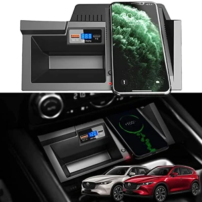 Abbildung von Singkin Kabelloses Ladegerät Auto Kompatibel mit Mazda CX5 2017 2018 2019 2020 2021 2022 15W Qi Schnellladendes Handy für CX 5 Center Console Zubehörfeld Geschenk Besitzer