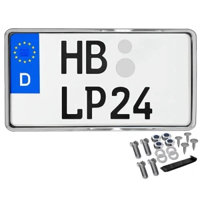 Abbildung von Kennzeichenhalter 255x130 Chrom Optik Leichtkraftrad Motorrad Nummernschildhalterung Traktor 255 x 130 Kennzeichenhalterung Kennzeichenverstärker Anhänger Kennzeichen Halter mit Befestigungsmaterial